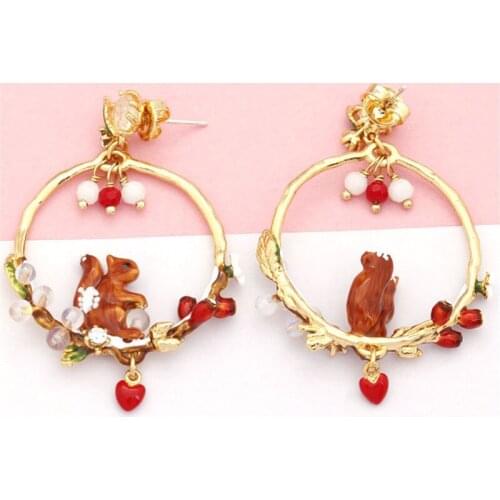 S925 silver needle blue tit fresh and sweet wind Stud earrings temperament flower enamel glaze handmade earrings ear hooks