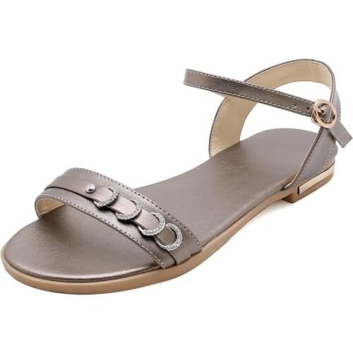 Big Size 9 10 11 12 13 14 15 summer flat sandals ladies women shoes woman Crystal strap buckled flat-soled sandals