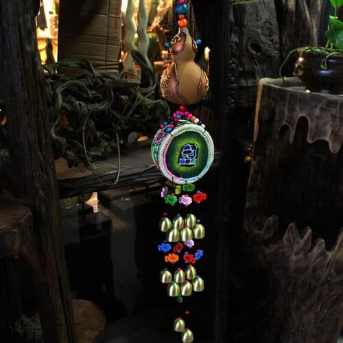 Special National Style Handcrafts Dongba Script Hanging Decoration Calabash Grass Drum 14 Bells Wind Chime 88cm Long Large Size