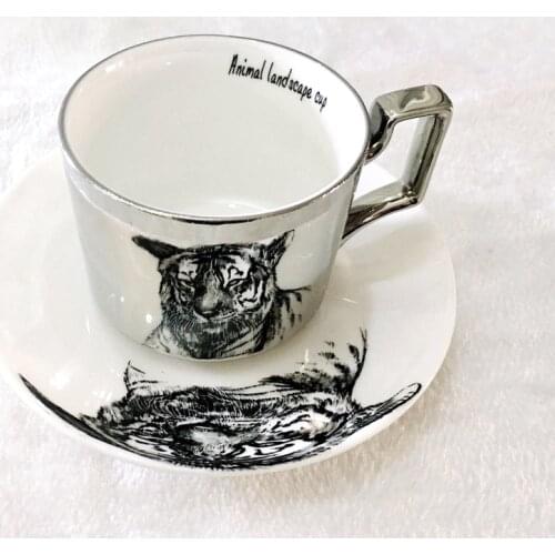 The Mirror Collection Animal Reflection cup Leopard anamorphic cup Cartoon Cat mug Tiger Luxury Bone China Drinkware panda mug