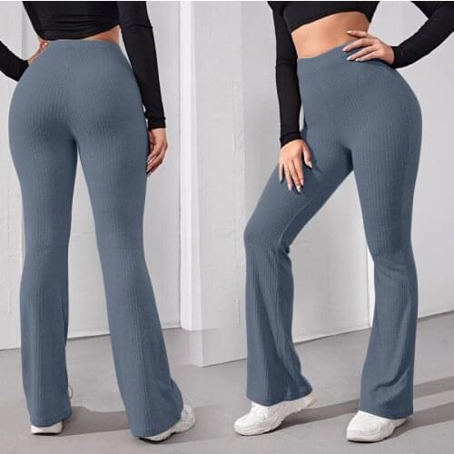 Falling Feeling Flared High Waist Ladies Trousers 2021 Summer Tight-fitting Straight New Womens Casual Knitted Sports Trousers