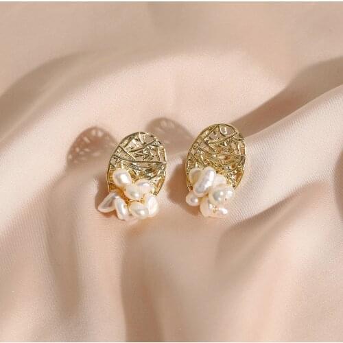 S925 Silver Ear Needle Stud Earrings Natural Irregular Pearl With ECO Brass 14KrealGold Korea Jewelry for Women HYACINTH Hot