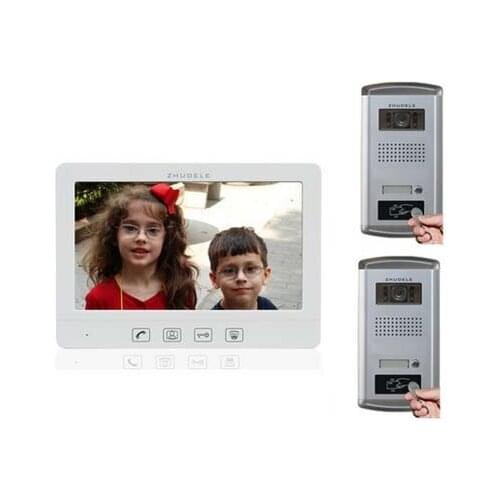 ZHUDELE Inercom System For 2 Doors,10.1" Video Door Phone w/t Waterproof Explosion-proof IR Camera, Extra CCTV Camera ID Card