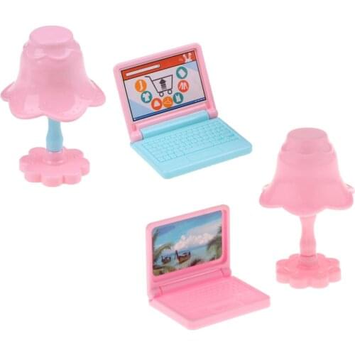 1/12 1/6 Dollhouse Laptop Table Lamp Scene Miniatures Set Notebook Model DIY