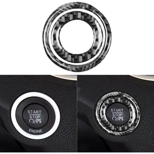 2Pcs Ignition Switch Cover Ring-shape Protective Carbon Fiber Car Start Stop Button Sticker for Dodge Challenger 2015-up