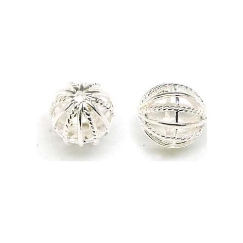 200 Pcs silver plated metal hollow casting round beads 15mm