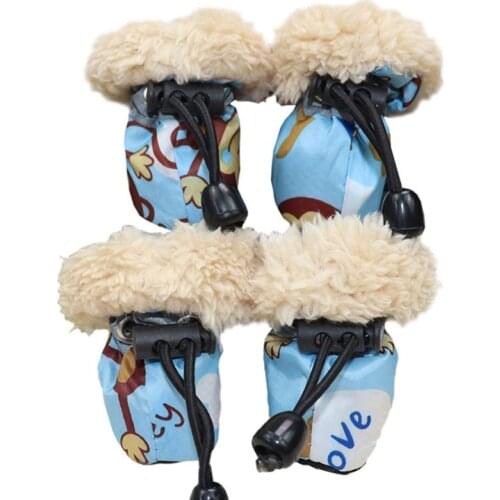 New 4 Pack/set Pet Winter Rain Boots Set With Fleece Liner Cartoon Waterproof Anti Slip Shoes For Dogs