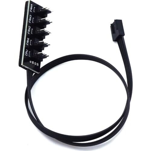 40cm 1 To 5 4Pin PWM Fan Hub Computer PC Case Hub Cable Adapter, Temperature Control Extension Board Motherboard Interface Cable