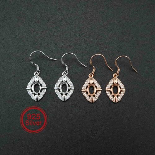 5x7MM Rose Gold Plated Solid 925 Sterling Silver Oval Prong Bezel DIY Hooks Earrings Settings for Gemstone Supplies 1706049