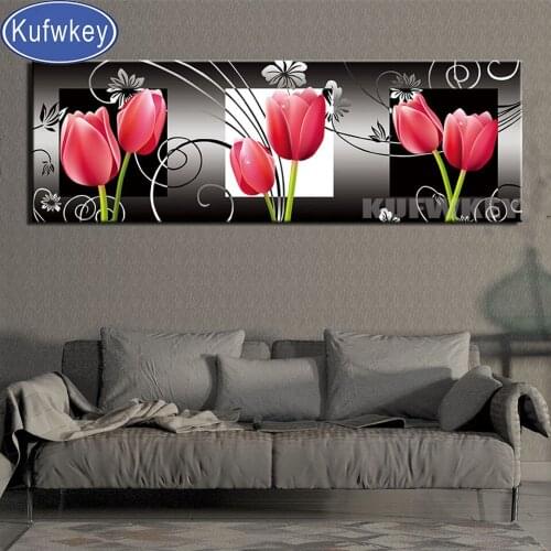 Large 5d diamond painting black pink tulip Decoracion full drill square round diamond embroidery diamond cross stitch mosaic