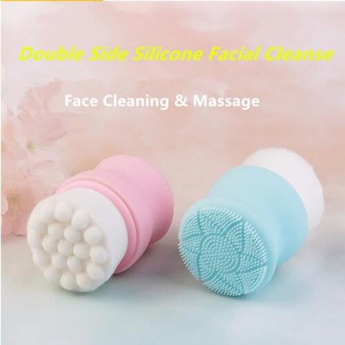3D Double Side Black Silicone Facial Cleanser Head Remover Machine Wash Brushes Fiber Face Cleaning Massage Skin Care T0684