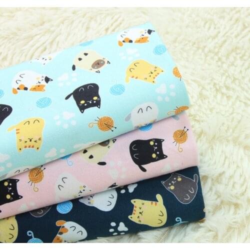 Half Yard Import Cotton Linen Fabric Retro Cloth Cute Cat Thread Ball Print Fabric For Handmade DIY Patchwork Bag Telas