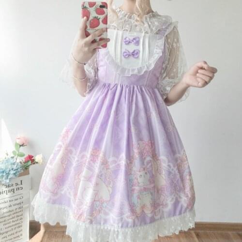 Kawaii clothing Japanese fashion Lolita jsk dress women summer cute bow cat lolita strap Gothic tea party sweet Lolita dress