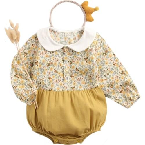 Baby Girls Jumpsuit Fashion Newborn Spring Autumn Vintage floral Cotton Princess Bodysuits Kids Clothes Baby Girls Bodysuits