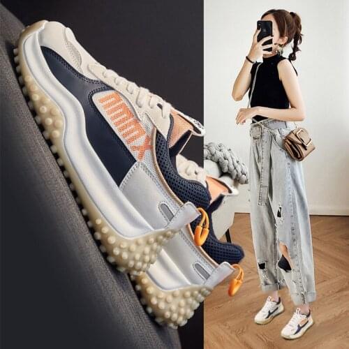 Womens lightweight all-match vulcanized shoes Womens British style color matching sneakers sneakers Mesh breathable flat shoes