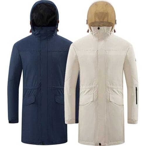 Autumn Winter Outdoor Mens Mid-length Soft Shell Jacket Waterproof Windproof Two-piece Jacket Removable Climbing Skiing Jacket