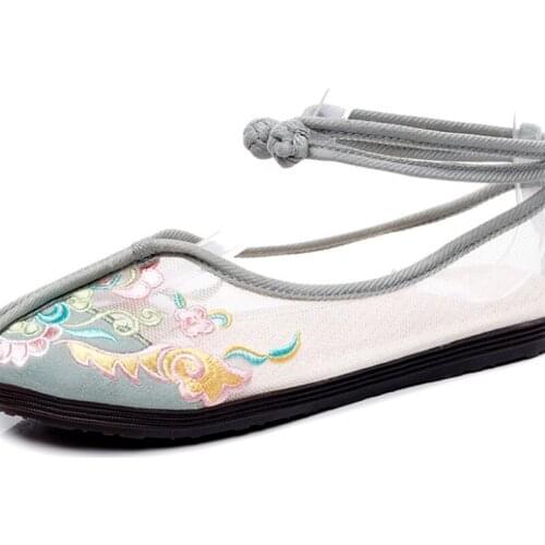 Summer Patchwork Gauze Design Women Cotton Ballet Flats Platforms Elegant Ladies Casual Ankle Strap Shoes Comfort Shoes