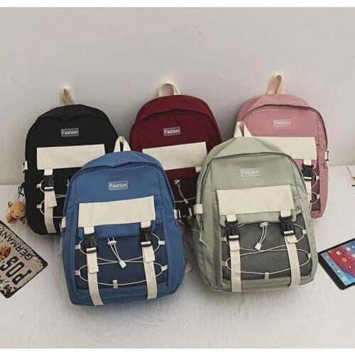 Fashion Women Backpack 2021 Canvas Contrast Color School Bag For Girls Large Capacity Outdoor Couple Travel Backpacks