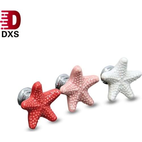 Starfish Ceramic Drawer Knobs Cabinet Pulls Kitchen Handles Cartoon Furniture Handle for Kids Room Furniture Hardware
