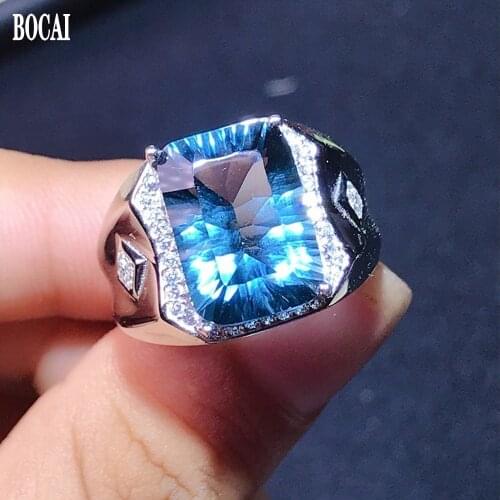 BOCAI 100% real New s925 pure silver mens ring with topaz noble and elegant topaz ring, gift for boyfriend