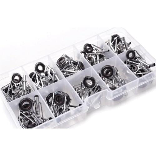 80Pcs/set Fishing Rod Guide Set Tip Repair Kit Ring Circle Stainless Steel Fishing Rod Boxed Sets Wire Loop Fishing Rod
