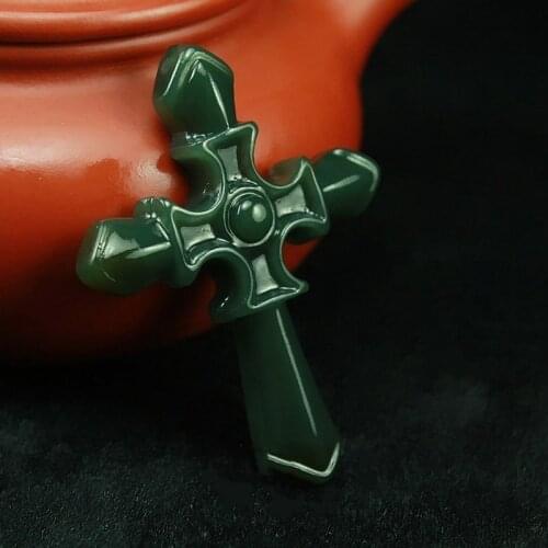 Piedra Natural tallada Cruz colgante piedra Real HeTian tallado suerte colgantes collar moda mujer hombre joyería