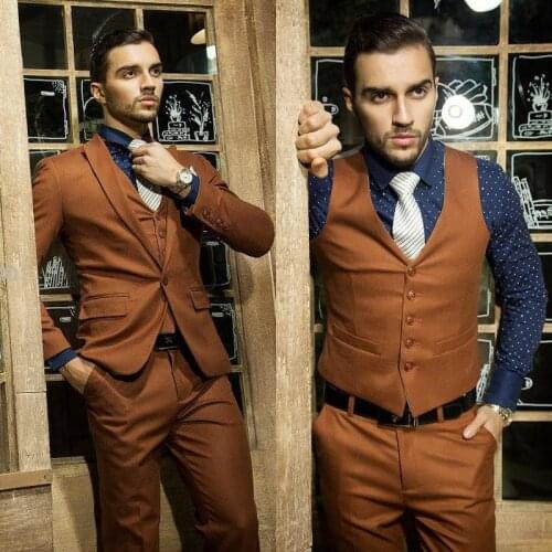 2017 Latest Coat Pant Designs Brown Men Wedding Suits Groom Tuxedo Slim Fit Skinny 3 Piece Custom Prom Blazer Terno Masculino D5
