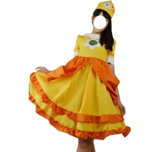 Top Quality Princess Daisy Dress Cosplay Costume For Adult Women Halloween Costume Dress Custom Made 11