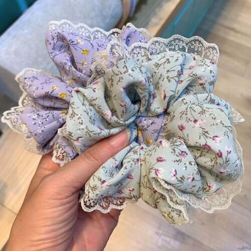 Vintage Large Lace Hair Ring Women Floral Scrunchie Sweet Ladies Ponytail Holder Girl Elastic Hair Rope Hair Accessories