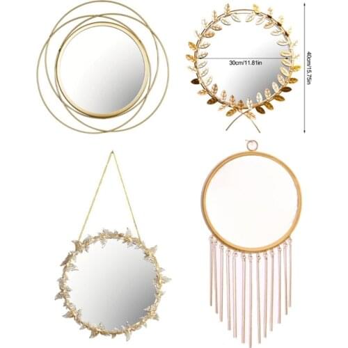 Nordic Ins Iron Art Dressing Mirror Round Wall Hanging Mirror Art Decoration Makeup Mirrors for Living Room Dressing Room