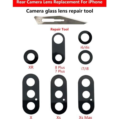 2pcs Rear Camera lens For Iphone 6 6S 7 8 X XS XR 11 12 Pro Max Plus mini Back Camera Glass Lens With Glue Sticker Replacement
