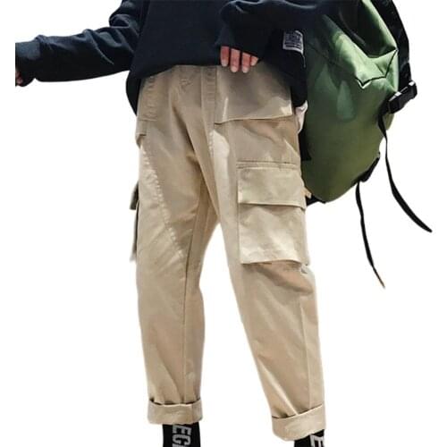 Vintage Men Pants Solid Color Multi Pockets Long Sports Trousers Straight Cargo Pants Mens Clothing 2021 штаны мужские