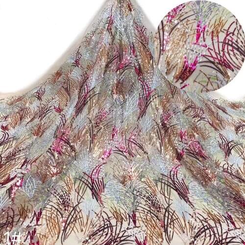 High Quality French Mesh Lace Fabric Grass Sequins Craft Tulle Embroidery Sewing Party Wedding Bridal Dress 5 Yards Wholesale