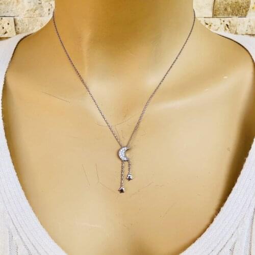 Bright Moon 925 Sterling Silver Necklace Women Girls Gift Jewelry Accessories Fashion Handmade Elegant Chain