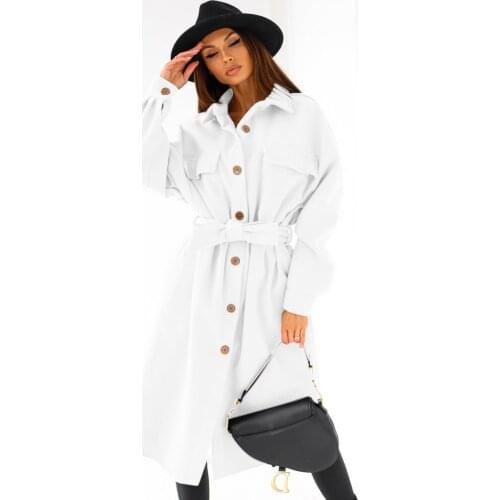 Autumn and Winter Long-sleeved Button Belt White Woolen Coat Coat 2021 Fashion Trend Temperament Black Female Coat