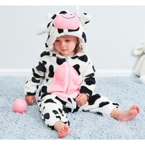 Winter New Born Baby Clothes Romper Baby Jumpsuit Animal Hooded Pajamas Cow Panda Costume Boys Girls Overalls Infant Clothing