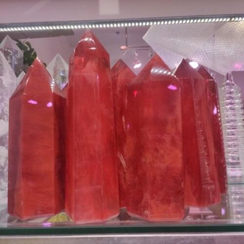 1pcs big size Smelting stone red clear quartz stones and crystals obelisk wand pointhealing home&office decor provide energy
