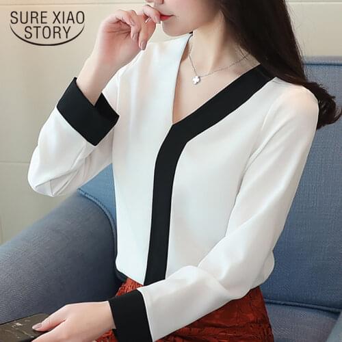 2021 fashion chiffon elegant shirt women blouse long sleeve white women tops office lady womens clothing shirts blusas D826 30