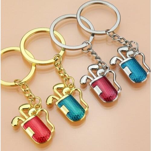 2021 Cute Golf Bucket Racket Pendant Keychain Creative Car Metal Key Ring Holder Clasp Keyring Women Men Sports Golf Club Gift