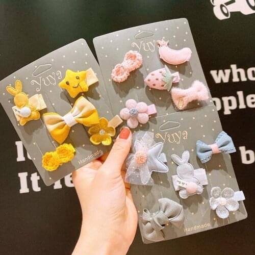 5Pcs Kids Duckbill Clip Accessories Cute Cartoon Animal Flowers Princess Hairpin Children Girls Tie Hair Ring Rope Headdress