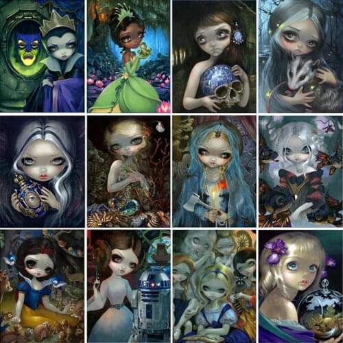 5D Diamond Painting Embroidery Cartoon Girl Princess Dark Elf Style Diamond Stickers Cross Stitch Full Square Drill Kits Unframe