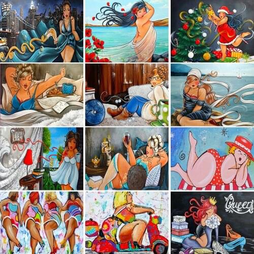 5D DIY Diamond painting Fat Lady Cross stitch Kits Comic Full Diamond Embroidery Girl Set Cartoon Crystal Decor Diamond Mosaic