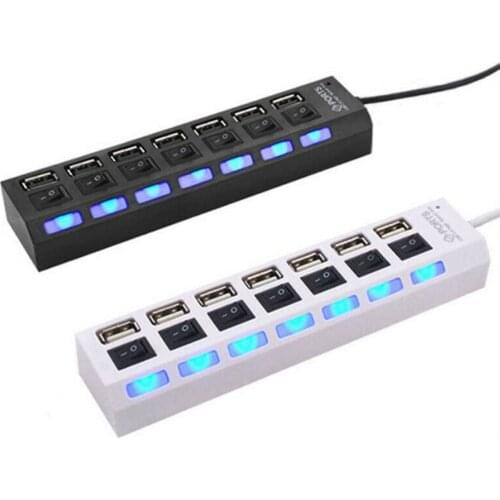 7 Port USB 2.0 Hub High Speed Multi Splitter Expansion Power Adapter For PC Laptop Connectors 5V Type A Male/Female Black White