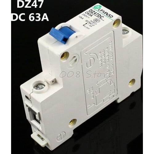 Free shipping DZ47 1P 63A DC 250V Circuit breaker MCB 1 Poles C45