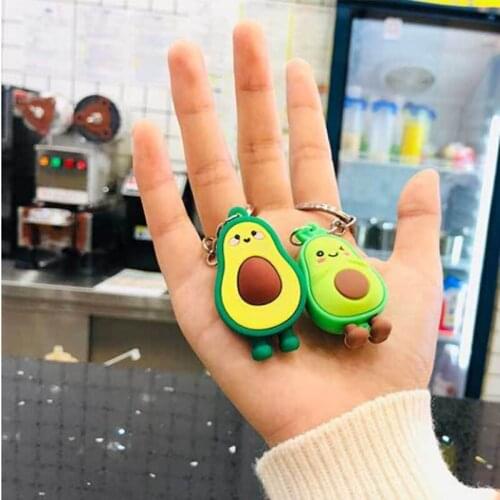 Cute Simulated Fruit Avocado Keychain Couple Jewelry Women Fashion Christmas Small Gift 3D Soft Resin Smiling Avocado Keychains