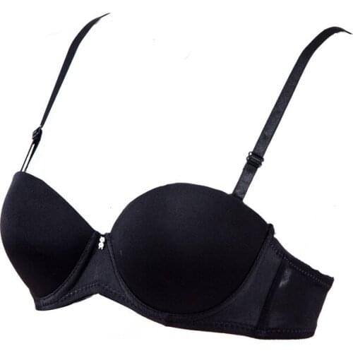 Black color Sexy Lingerie Bra Underwear Women Seamless Push Up Bra Non-slip Double Shoulder Wearing Invisible wedding Bra 32-36