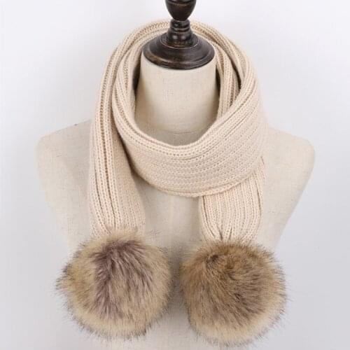 2pcs Children Knitted Beanie Hat Scarf Set Cute Infant Baby Fake Ball Pom Pom Warm Winter Beanies for 3-8 Years Old