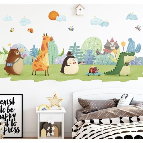 DIY Cartoon Animal Friends Nursery Decoration Wall Sticker Giraffe Bear Kids Poster Wall Pictures for Children Rooms Mural