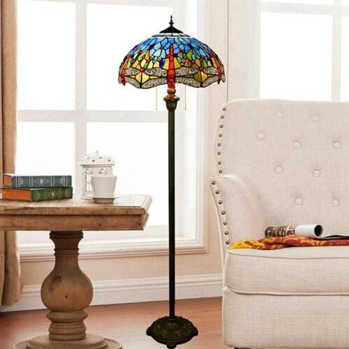 European style Mediterranean retro Tiffany color glass blue dragonfly art living room dining room floor lamp 40