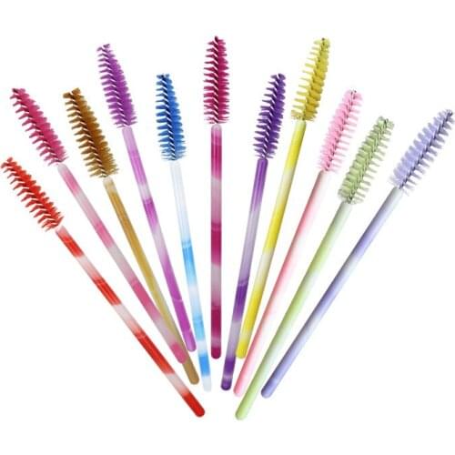Hot 50pcs colorful Eyelash Extension Disposable Eyebrow brush Mascara Wand Applicator Spoolers Cosmetic Brushes Set makeup tools